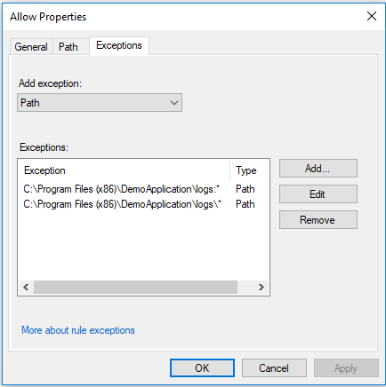 AppLocker Exception: log-directory, exclude Alternate Data Streams