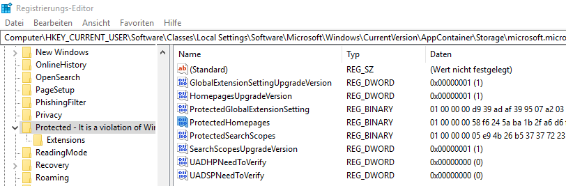 Edge HKCU-Registry-Key ProtectedHomepages