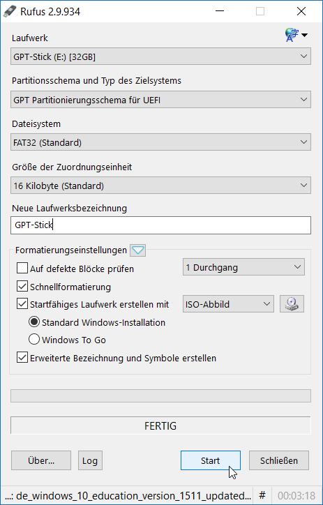 UEFI/SecureBoot tauglichen Windows 10 Installationsstick erstellen