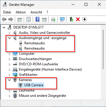 Geräte Manager: Remoteaudio, USB Camera