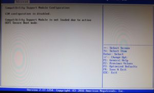 UEFI: CMS deaktiviert (Compatibility Support Module)